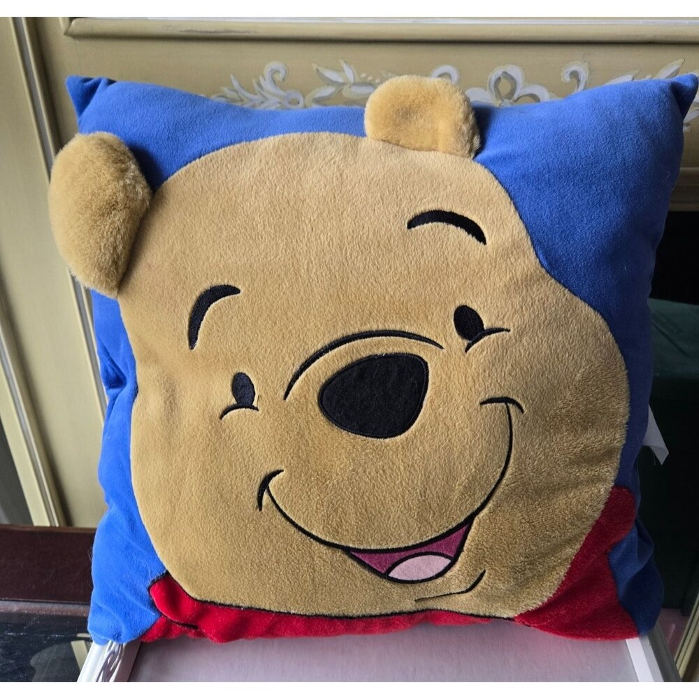 1990s Winnie the Pooh Plush Throw Pillow 3-D Ears rare color and large ‎ 16x16
